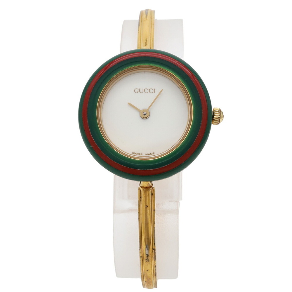 GUCCI Women's Quartz Watch with Changeable Bezel, White Dial, GP (Gold Plated... - Picture 2 of 10